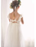 Ivory Lace Tulle Open Back Flower Girl Dress